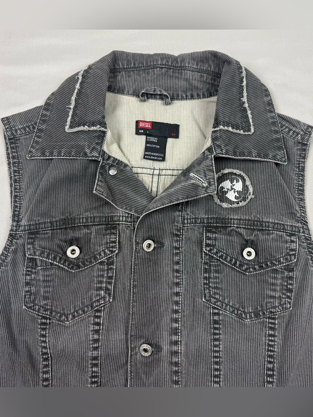 Vtg Y2K Diesel Womens Corduroy Vest Sz Large Slim Fit Grey Grunge Button Up B9 - Picture 4 of 9